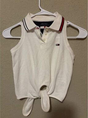 Tommy Hilfiger Sleeveless White Polo Top with Front Tie, Size S
